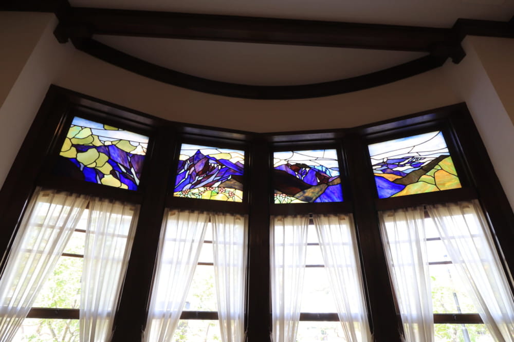 stained glass in old dining room