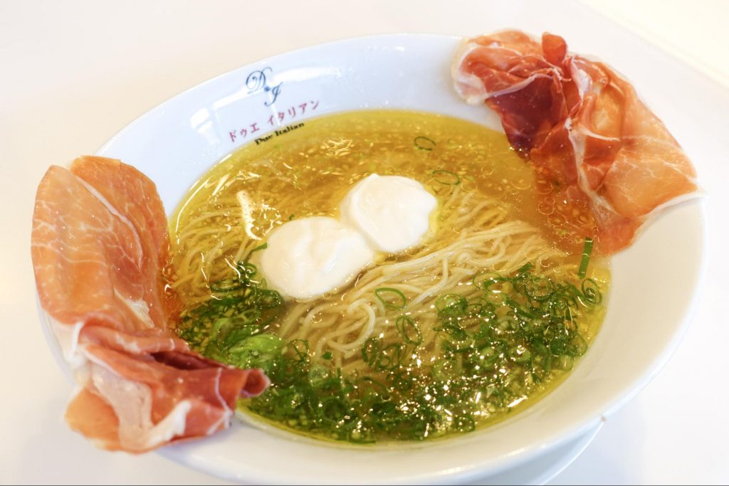 生ハムフロマージュのらーめん?!久屋大通公園にオープンした、『黄金の塩らぁ麺 ドゥエイタリアン』に行ってきました。