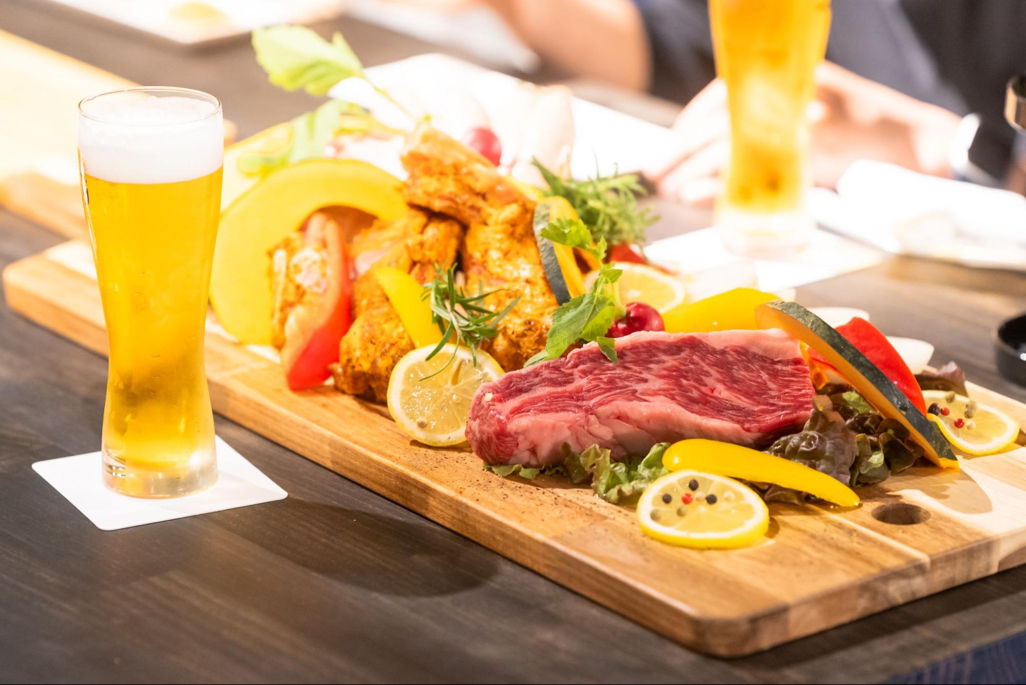 A plate with meat and vegetables