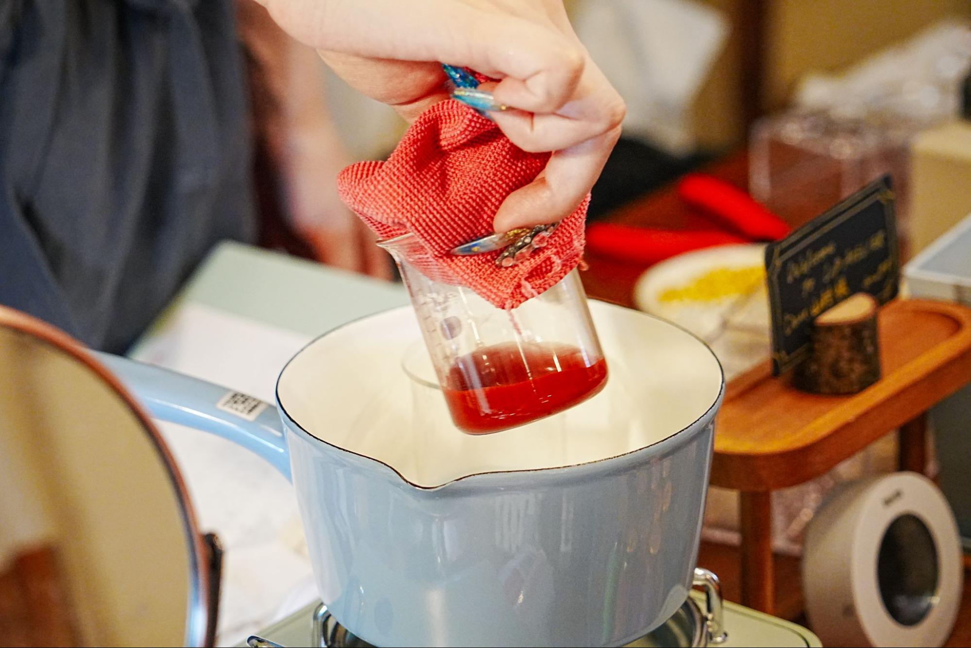 Remove the beaker from the boiling water.